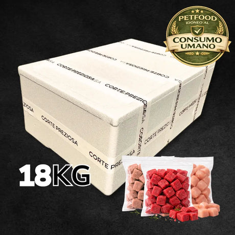 Box 18 Kg Misto - 6 Kg manzo 6 Kg pollo e 6 Kg suino - Porzioni da 200g - Bocconcini